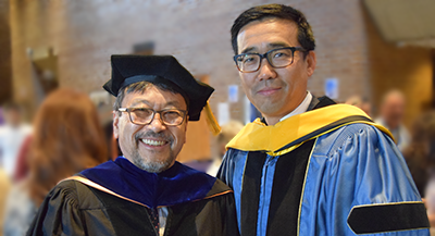 MSE Professor Fumio Ohuchi and MSE Department Chair Jihui Yang at MSE's 2017 graduation celebration